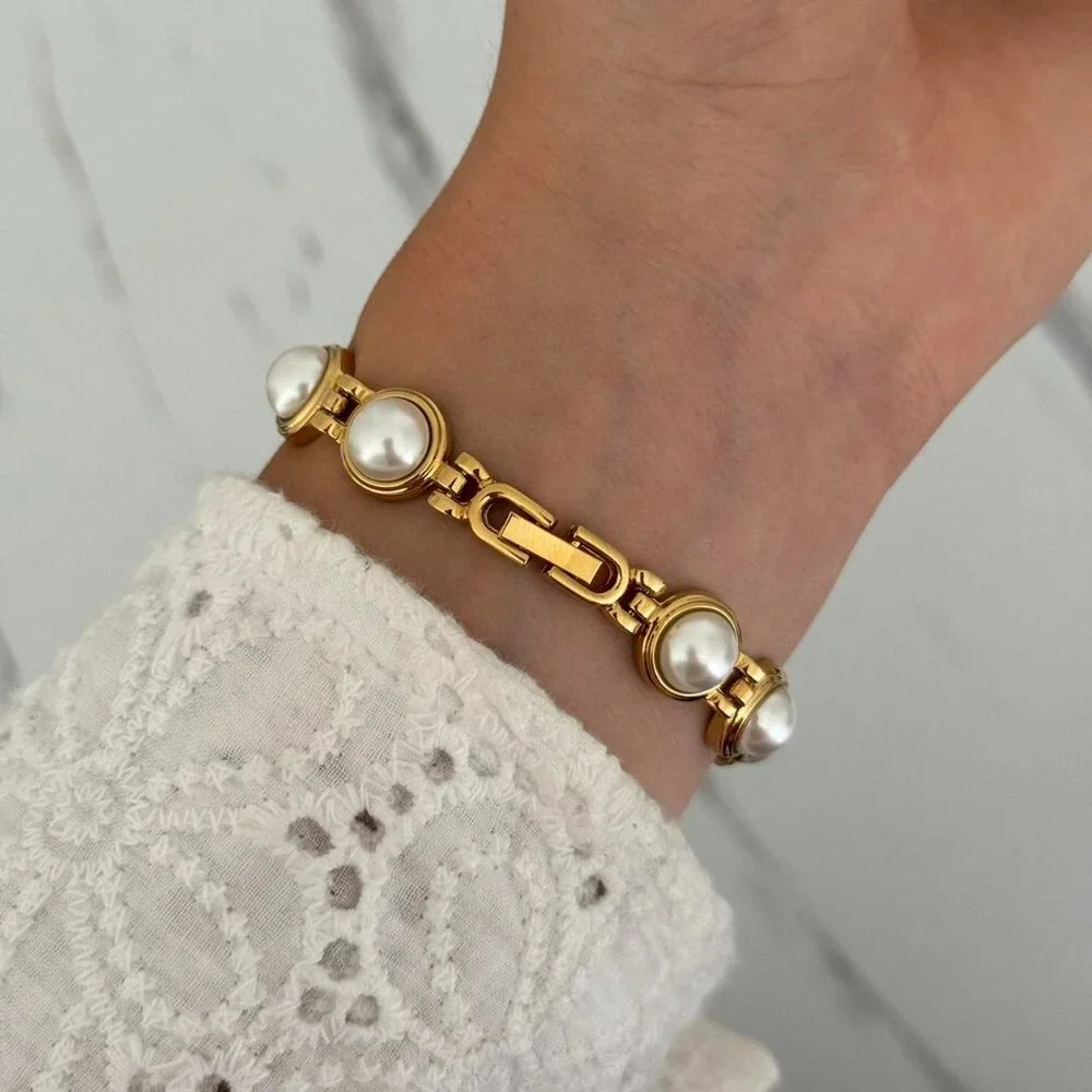 Sku0186 Retro Gold/White Pearls Women Sun Shape Watch Stainless steel + gift bag